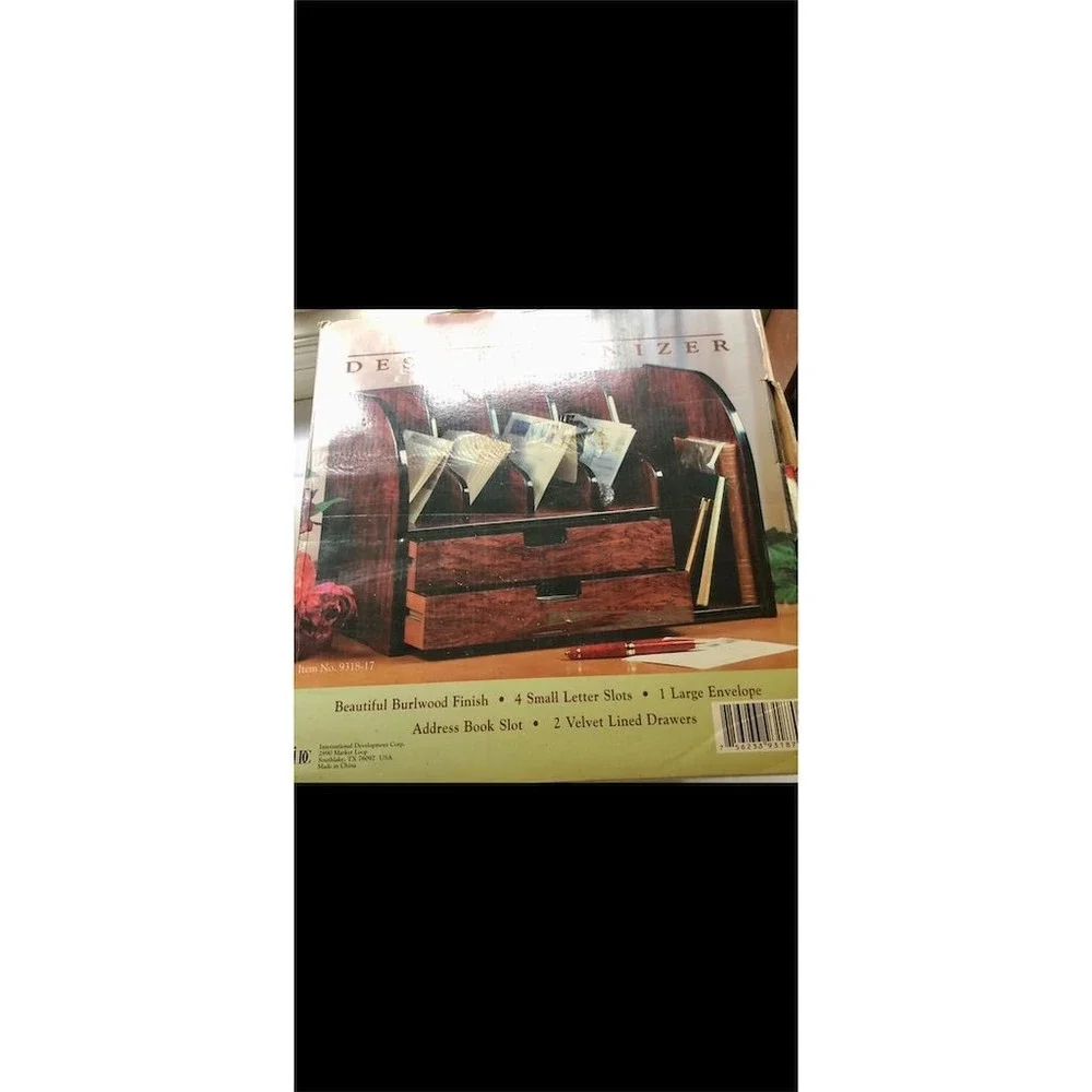 Deluxe Desk Organizer Wood Finish Letter Mail Holder with Drawers